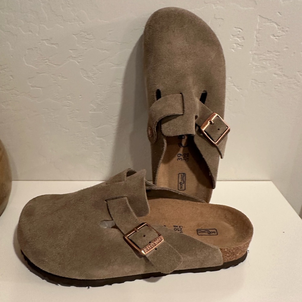 Birkenstock Taupe Suede Clogs